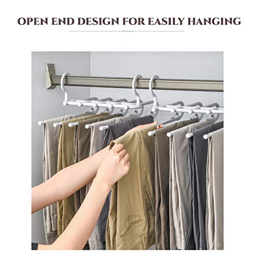LaLand Space Saving Pants Hanger with Clips Trousers Hangers 5 Layered Pants Rack for Pants Jeans Trousers Skirts Scarf Ties Towels Closet Storage Non-Slip Clothes Organizer (2 Pack)