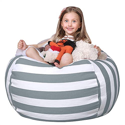 Wekapo Stuffed Animal Storage Bean Bag Chair Cover for Kids | Stuffable Zipper Beanbag for Organizing Children Plush Toys Large Premium Cotton Canvas