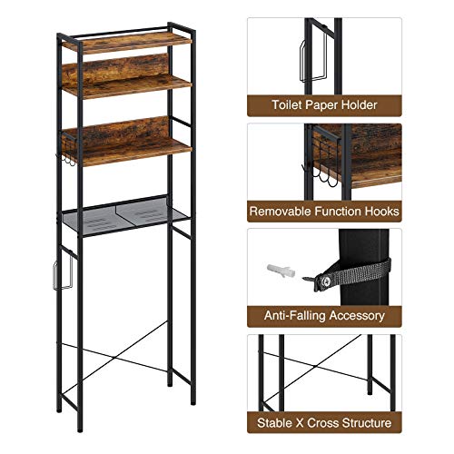 Rolanstar Bathroom Space Saver, 4-Tier Over The Toilet Storage Rack, Wooden Freestanding Bathroom Organizer, Multifunctional Bathroom Toilet Rack, Rustic Brown