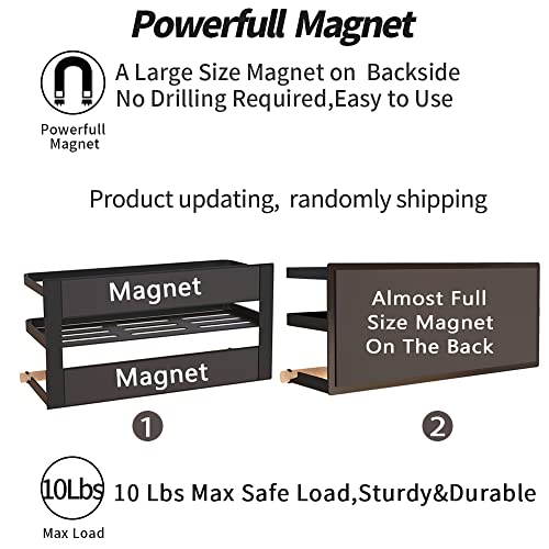 2 Sets Magnetic Shelf With 6 Hooks ,Magnetic Spice Rack For Kitchen,Magnetic Paper Towel Holder For Refrigerator,Magnetic Spice Rack With Strong Magnet,Space Saver for Small Kitchen/Apartment(Black)