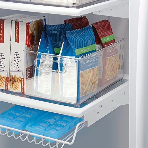 mDesign Deep Plastic Kitchen Storage Organizer Container Bin for Pantry, Cabinet, Cupboard, Shelves, Fridge, or Freezer - Holds Dry Goods, Sauces, Condiments, Bottled Drinks, or Snacks, 4 Pack, Clear