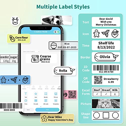 Phomemo D30 Label Maker Machine with Tape, Portable Bluetooth Label Printer, Small Smart Phone Handheld Sticker Mini Labeler Multiple Templates Font Icon Easy to Use Inkless Rechargeable F Office Home