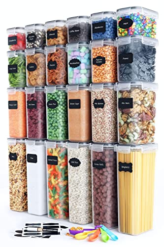  Airtight Food Storage Container Set - 24 Piece, Kitchen &  Pantry Organization, BPA-Free, Plastic Canisters with Durable Lids Ideal  for Cereal, Flour & Sugar - Labels, Marker & Spoon Set 