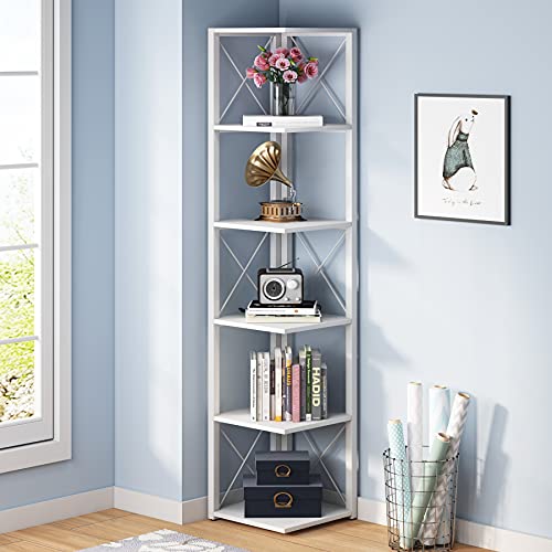 Tribesigns 6-Tier Corner Shelf, 70.8 Inch Tall Rustic Corner Bookshelf Storage Etagere Bookcase for Living Room, Corner Display Rack Plant Shelf for Home Kitchen Small Space (White)