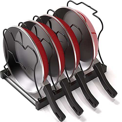 Simple Houseware Iron 5 Compartments Height Adjustable Pan Organizer, Black