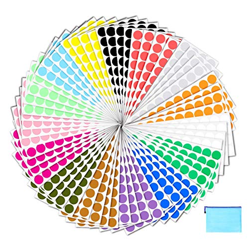 Pack of 2400 3/4" Round Color Coding Circle Dot Sticker Labels - 15 Assorted Colors, Zipper File Bag Included for Easy Storage