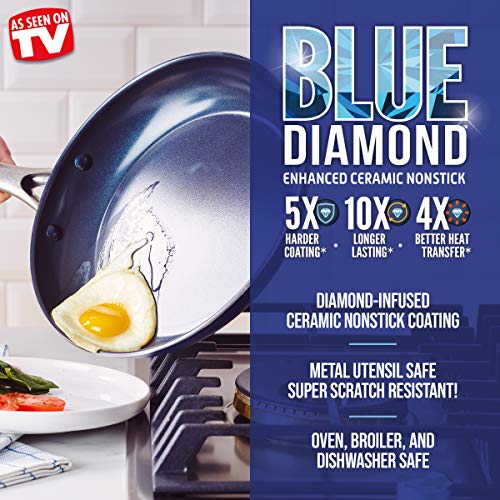 Blue Diamond Cookware Diamond Infused Ceramic Nonstick 9 Piece Cookware Pots and Pans Set, PFAS-Free, Dishwasher Safe, Oven Safe, Blue