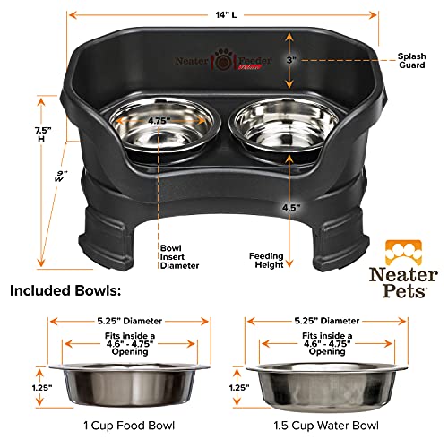 Neater Pet Brands Neater Feeder Deluxe for Cats with Leg Extensions - Elevated Food & Water Bowls - Mess-Free Raised Feeder, Midnight Black