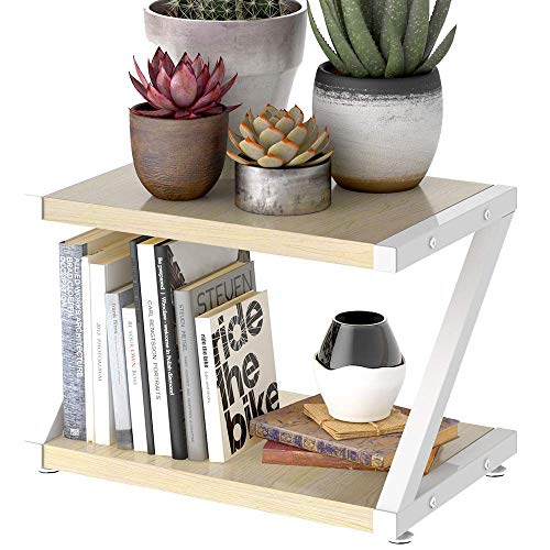 Desktop Stand for Printer - Desktop Shelf with Anti - Skid Pads for Space Organizer as Storage Shelf, Book Shelf, Double Tier Tray with Hardware & Steel by HUANUO (Light Wood) -HNWPS