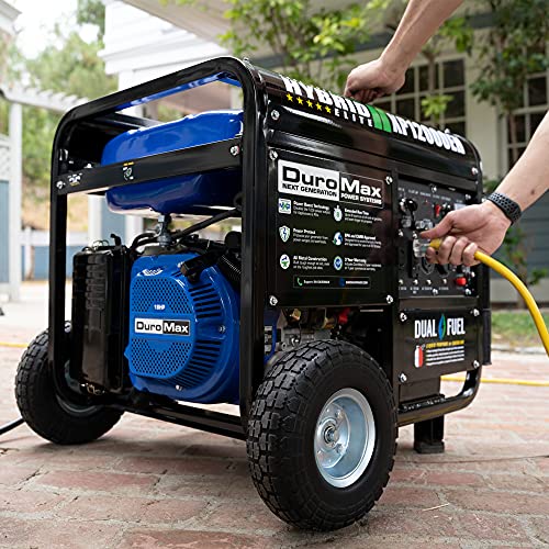 DuroMax XP12000EH Generator-12000 Watt Gas or Propane Powered Home Back Up & RV Ready, 50 State Approved Dual Fuel Electric Start Portable Generator, Black and Blue