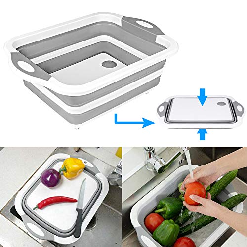 QiMH Collapsible Cutting Board - Foldable Multi-function Dish Tub - Washing and Draining Veggies Fruits Food Grade Sink Storage Basket(8.5 Quart) - New Kitchen and Camping Essentials