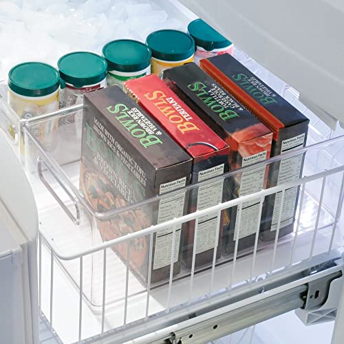 mDesign Deep Plastic Kitchen Storage Organizer Container Bin for Pantry, Cabinet, Cupboard, Shelves, Fridge, or Freezer - Holds Dry Goods, Sauces, Condiments, Bottled Drinks, or Snacks, 4 Pack, Clear