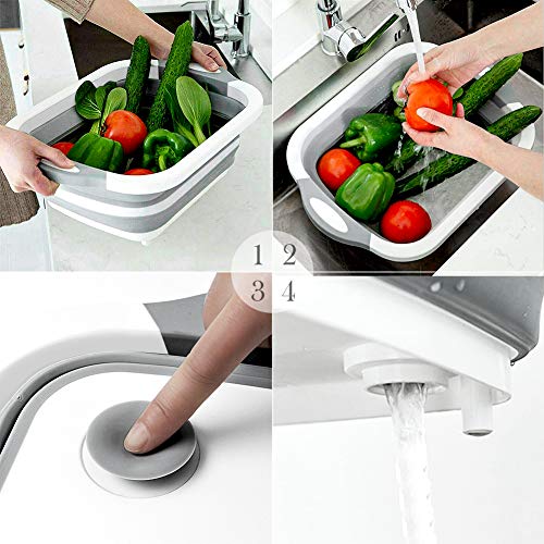 QiMH Collapsible Cutting Board - Foldable Multi-function Dish Tub - Washing and Draining Veggies Fruits Food Grade Sink Storage Basket(8.5 Quart) - New Kitchen and Camping Essentials