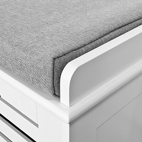 Haotian FSR23-W, White Storage Bench with 3 Drawers & Padded Seat Cushion, Hallway Bench, Shoe Cabinet, Shoe Bench