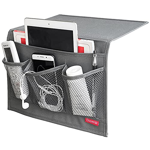 DuomiW Bedside Storage Organizer, Bedside Caddy, Table Cabinet Storage Organizer, TV Remote Control, Phones, Magazines, Tablets, Accessories (Grey)
