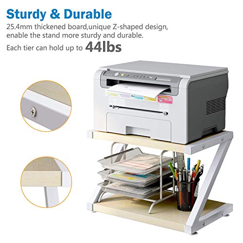 Desktop Stand for Printer - Desktop Shelf with Anti - Skid Pads for Space Organizer as Storage Shelf, Book Shelf, Double Tier Tray with Hardware & Steel by HUANUO (Light Wood) -HNWPS