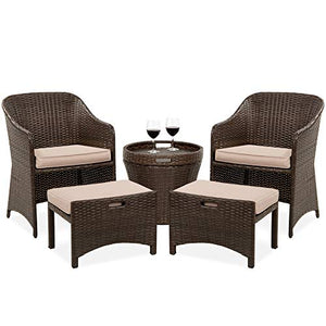 Best Choice Products 5-Piece Outdoor Patio Furniture Set, No Assembly Required Wicker Conversation Bistro & Storage Table for Backyard, Porch, Balcony w/Space-Saving Design - Brown/Beige