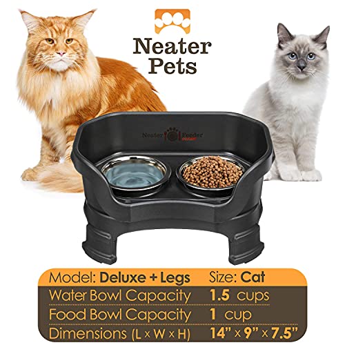Neater Pet Brands Neater Feeder Deluxe for Cats with Leg Extensions - Elevated Food & Water Bowls - Mess-Free Raised Feeder, Midnight Black