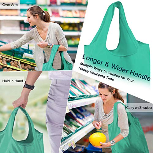 BeeGreen Reusable-Grocery-Bags-Foldable-Machine-Washable-Reusable-Shopping-Bags-Bulk Colorful 10 Pack 50LBS Extra Large Folding Reusable Bags Totes w Zipper Storage Bag Sturdy Lightweight Polyester Fabric