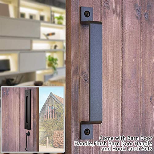 Signstek Sliding Barn Door Hardware Kit 6.6 FT Heavy Duty-Smoothly and Quietly- Easy to Install with Door Hook and 2 Handles - Fit 1 3/8-1 3/4" Thickness – Black (J Shape Hanger)