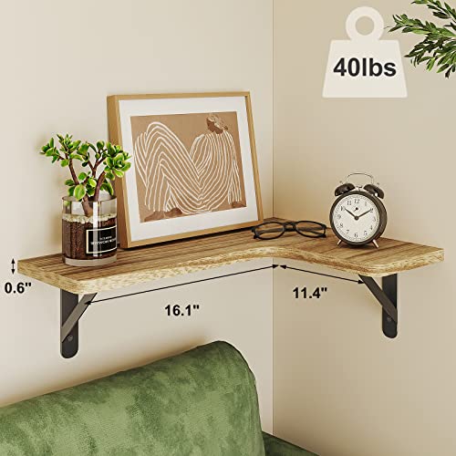 Fixwal Corner Floating Shelves, Wall Mounted Corner Shelf Set of 5, Rustic Wood Wall Shelves for Bathroom, Kitchen, Bedroom or Living Room (Carbonized Black)