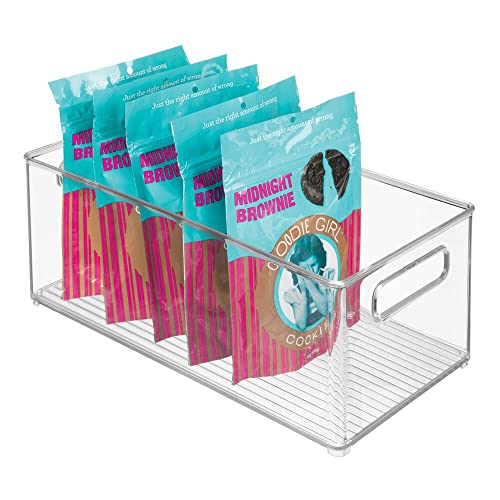 mDesign Deep Plastic Kitchen Storage Organizer Container Bin for Pantry, Cabinet, Cupboard, Shelves, Fridge, or Freezer - Holds Dry Goods, Sauces, Condiments, Bottled Drinks, or Snacks, 4 Pack, Clear