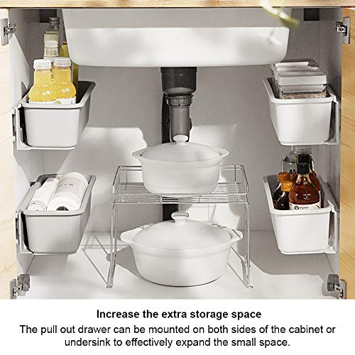 Baffect 2 pcs Under Sink Organizers Pull Out Cabinet Organizer Slide Out Plastic Storage Drawers Sliding Basket for Kitchen Bathroom Undersink (White)