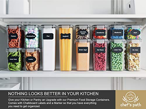 Airtight Food Storage Container Set - 24 Piece, Kitchen & Pantry Organization, BPA-Free, Plastic Canisters with Durable Lids Ideal for Cereal, Flour & Sugar - Labels, Marker & Spoon Set