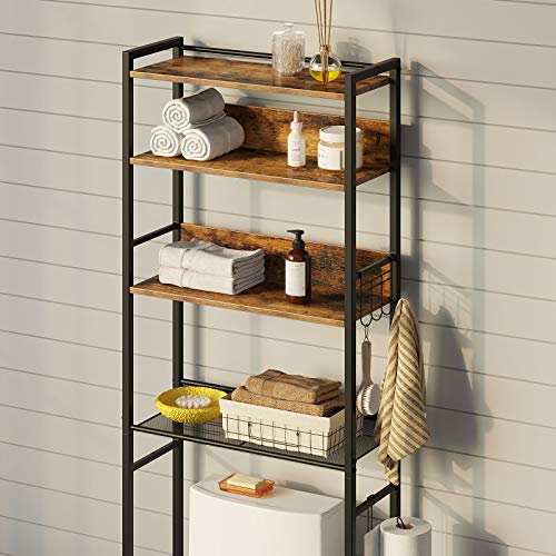 Rolanstar Bathroom Space Saver, 4-Tier Over The Toilet Storage Rack, Wooden Freestanding Bathroom Organizer, Multifunctional Bathroom Toilet Rack, Rustic Brown