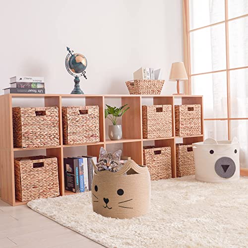 VK Living Foldable Handwoven Water Hyacinth Storage Baskets Wicker Cube Baskets Rectangular Laundry Organizer Totes for Bedroom, Living Room,Nursery Room, Shelves, Pantry 4 Pack 12x12x12inch