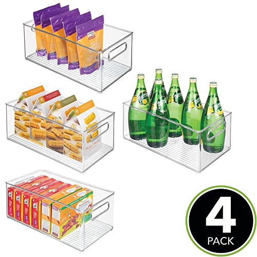 mDesign Deep Plastic Kitchen Storage Organizer Container Bin for Pantry, Cabinet, Cupboard, Shelves, Fridge, or Freezer - Holds Dry Goods, Sauces, Condiments, Bottled Drinks, or Snacks, 4 Pack, Clear