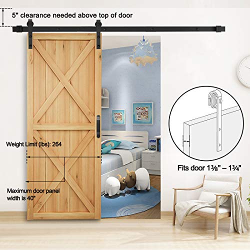 Signstek Sliding Barn Door Hardware Kit 6.6 FT Heavy Duty-Smoothly and Quietly- Easy to Install with Door Hook and 2 Handles - Fit 1 3/8-1 3/4" Thickness – Black (J Shape Hanger)