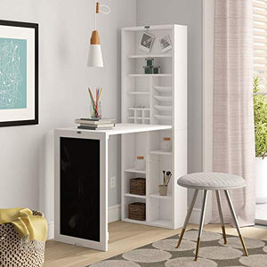 Utopia Alley Collapsible Fold Down Desk Table/Wall Cabinet with Chalkboard and Bottom Shelf, White