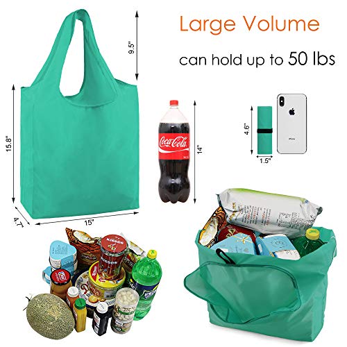 BeeGreen Reusable-Grocery-Bags-Foldable-Machine-Washable-Reusable-Shopping-Bags-Bulk Colorful 10 Pack 50LBS Extra Large Folding Reusable Bags Totes w Zipper Storage Bag Sturdy Lightweight Polyester Fabric