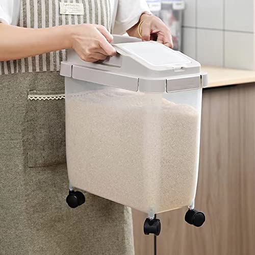 20Lb Airtight Rice Storage Container with Wheels, Dry Food Cereal Flour Storage Bin Sealed 12Lb Cat Dog Pet Food Tank Organizer Coffee (brown)