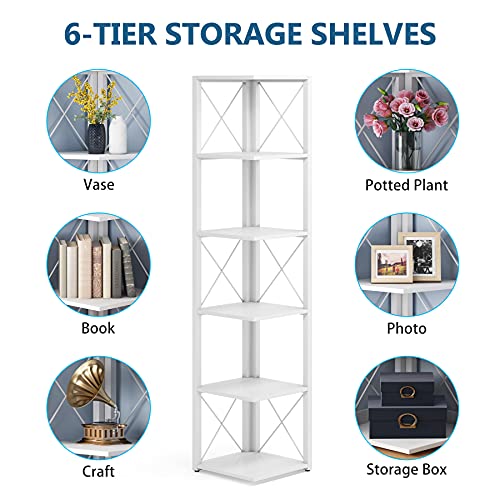 5-Tier / 6-Tier Corner Shelf Small Bookshelf Storage Rack for Small  SpaceWhite / 5-Tier