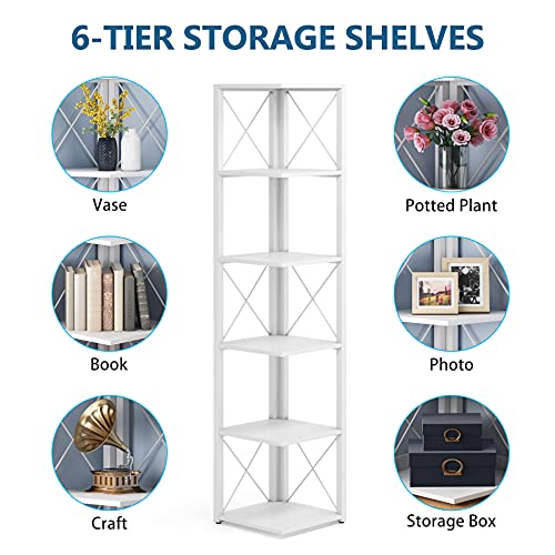 Tribesigns 6-Tier Corner Shelf, 70.8 Inch Tall Rustic Corner Bookshelf Storage Etagere Bookcase for Living Room, Corner Display Rack Plant Shelf for Home Kitchen Small Space (White)