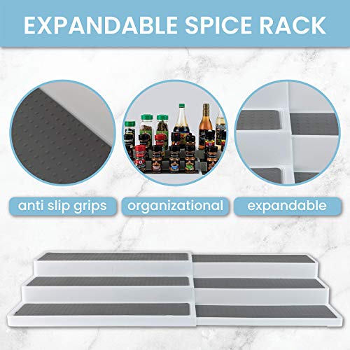 Homeries Expandable 3-Tier Spice Rack Modern Design Waterproof and Non Skid Shelf Kitchen Organizer for Pantry Cabinet or Countertop Use