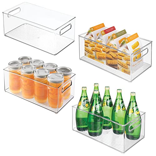 mDesign Deep Plastic Kitchen Storage Organizer Container Bin for Pantry, Cabinet, Cupboard, Shelves, Fridge, or Freezer - Holds Dry Goods, Sauces, Condiments, Bottled Drinks, or Snacks, 4 Pack, Clear