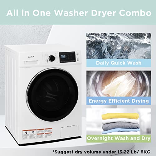 COMFEE’ 24" Washer and Dryer Combo 2.7 cu.ft 26lbs Washing Machine Steam Care, Overnight Dry, No Shaking Front Load Full-Automatic Machine, Dorm White