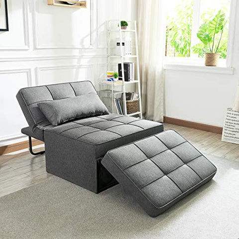 Vonanda Sofa Bed, Convertible Chair 4 in 1 Multi-Function Folding Ottoman Modern Breathable Linen Guest Bed with Adjustable Sleeper for Small Room Apartment, Dark Gray