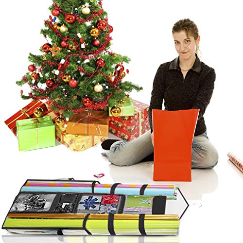 ProPik Hanging Double-Sided Gift Wrap Organizer, Wrapping Paper Storage with Multiple Front and Back Pockets, Organize Your Gift Bags Bows Ribbons 40”X17 Fits 40 Inch Rolls (Black)