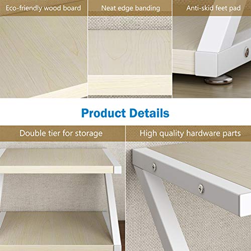 Desktop Stand for Printer - Desktop Shelf with Anti - Skid Pads for Space Organizer as Storage Shelf, Book Shelf, Double Tier Tray with Hardware & Steel by HUANUO (Light Wood) -HNWPS
