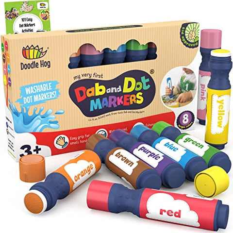 Washable Dot Markers for Toddlers Kids Preschool | 8 Colors Bingo Markers | Non Toxic Toddler Arts and Crafts Supplies | Paint Markers for Kids | PDF with 200 Dot Art Activity Sheets