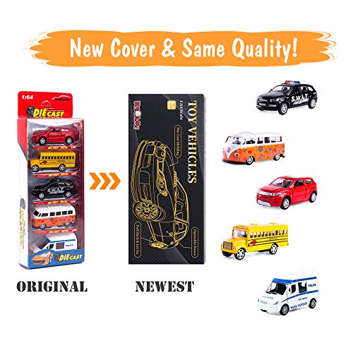 KIDAMI Die-cast Metal Toy Cars Set of 5, Openable Doors, Pull Back Car, Gift Pack for Kids (Official Car)