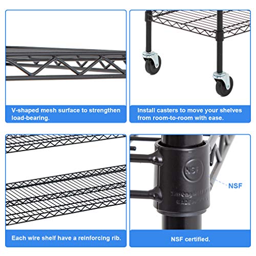 BestOffice NSF Wire Shelving Unit 6-Shelf Large Storage Shelves Heavy Duty Metal Wire Rack Shelving Height Adjustable Commercial Grade Utility Steel Storage Rack Casters 6000LB Capacity-18x48x72,Black