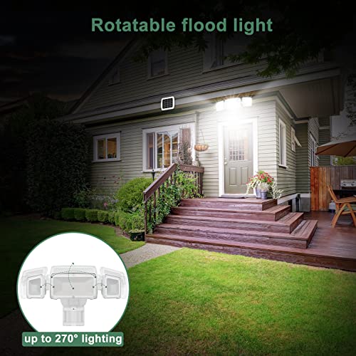 GLORIOUS-LITE Solar Security Light Outdoor, 1600LM Solar LED Motion Sensor Light with 3 Adjustable Head, 5500K, IP65 Waterproof Flood Light for Backyard, Pathway & Patio