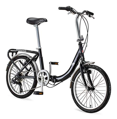 Schwinn Loop Adult Folding Bike, 20-inch Wheels, 7-Speed Drivetrain, Rear Carry Rack, Carrying Bag, Black