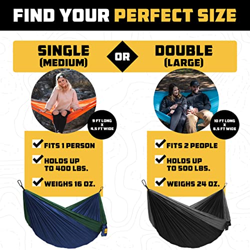 Wise Owl Outfitters Hammock for Camping Single & Double Hammocks Gear for The Outdoors Backpacking Survival or Travel - Portable Lightweight Parachute Nylon DO Navy & Lt Blue