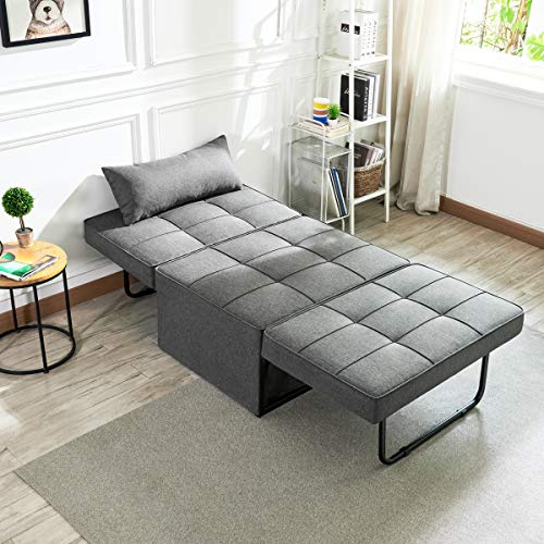 Vonanda Sofa Bed, Convertible Chair 4 in 1 Multi-Function Folding Ottoman Modern Breathable Linen Guest Bed with Adjustable Sleeper for Small Room Apartment, Dark Gray